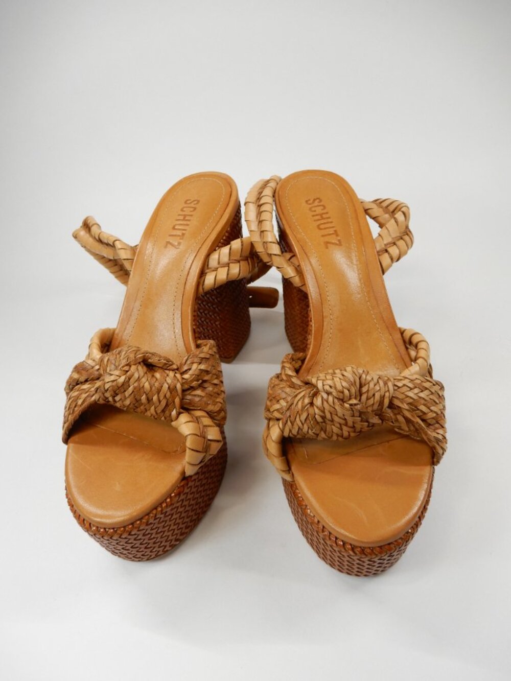 Schutz Khari Chunky Platform Sandals Size 6.5 Brown Woven Block Heel NEW - Picture 11 of 16